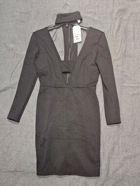 Black Backless Long Sleeve Cutout Midi Dress